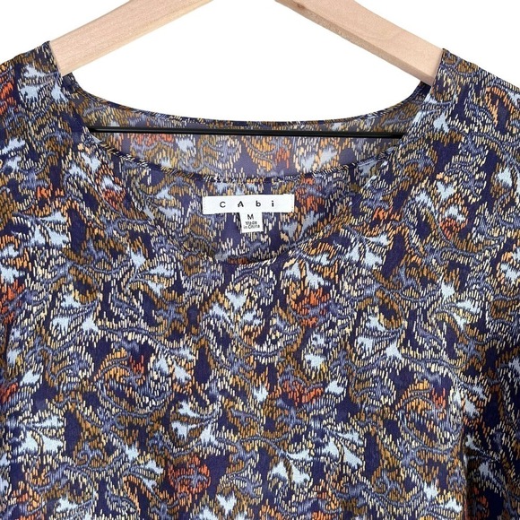 Cabi Tapestry Print Long Sleeve Sheer Blouse in Blue and Orange, Size Medium - Picture 3 of 12